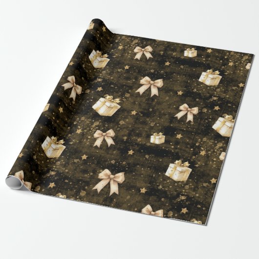 Papier cadeau paillettes dorées étoiles (Déroulé)