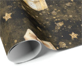 Papier cadeau paillettes dorées étoiles (Coin rond)