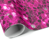Papier Cadeau Paillettes rose chaud fausses (Coin rond)