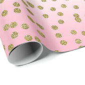 Papier Cadeau Paillettes roses et or Confettis Points Tendance G (Coin rond)