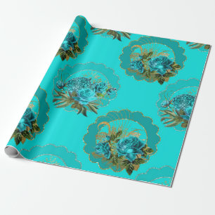 Papier Cadeau Paillettes sur le thème de Paris sarcelle et or