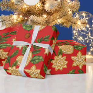 Papier Cadeau Pain d'épice de Noël Cookies et baies Rouge