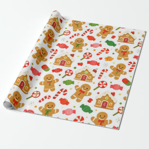 Papier Cadeau Pain d'épice et Canne de Bonbon