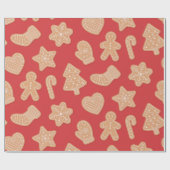 Papier Cadeau Pain d'épice Noël Motif de biscuits en rouge (Plat)
