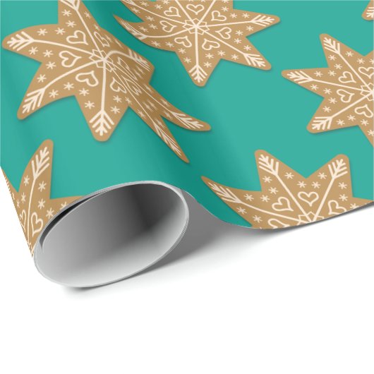 Papier Cadeau Pain d'épice Star Cookies Motif Vert (Coin rond)