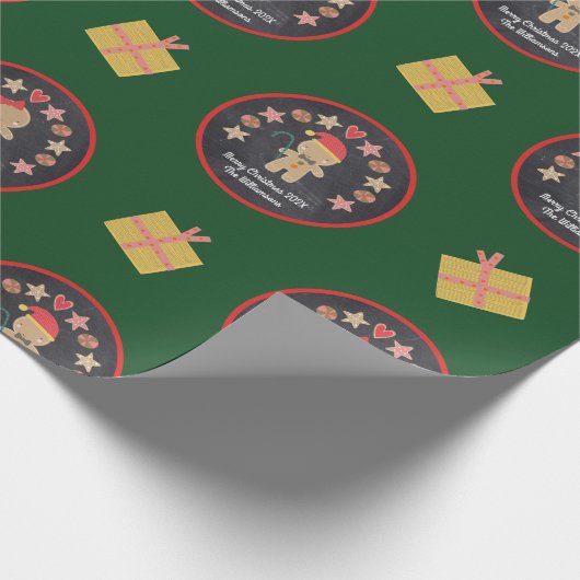 Papier Cadeau Pain d'épice vert Cookie Chalkboard Nom du script (Coin)