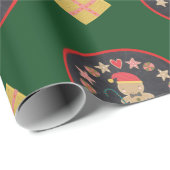 Papier Cadeau Pain d'épice vert Cookie Chalkboard Nom du script (Coin rond)