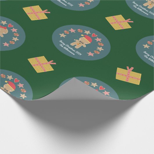 Papier Cadeau Pain d'épice vert Cookie Script Personnalisé Nom m (Coin)