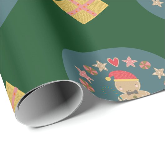 Papier Cadeau Pain d'épice vert Cookie Script Personnalisé Nom m (Coin rond)