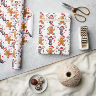 Papier Cadeau Pain d'épices blanc et rouge mignon