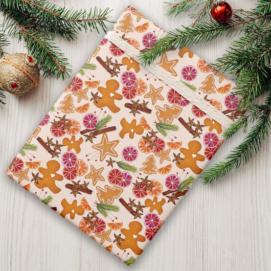 Papier Cadeau Pain d'épices Citrus épices Noël rustique