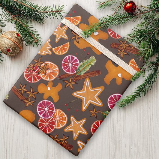 Papier Cadeau Pain d'épices Citrus épices Noël rustique