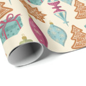 Papier Cadeau Pain d'épices de Noël Cookies et ornements (Coin rond)