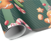 Papier Cadeau Pain d'épices de Noël Cookies Plaid Holiday Pastel (Coin rond)