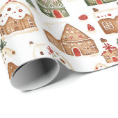 Papier Cadeau Pain d'épices de Noël Maisons à papier d'enveloppe (Coin rond)