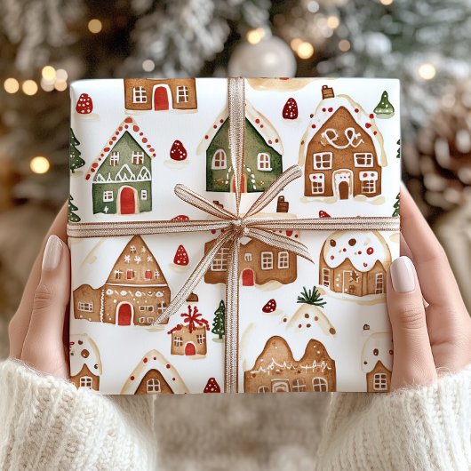 Papier Cadeau Pain d'épices de Noël Maisons à papier d'enveloppe