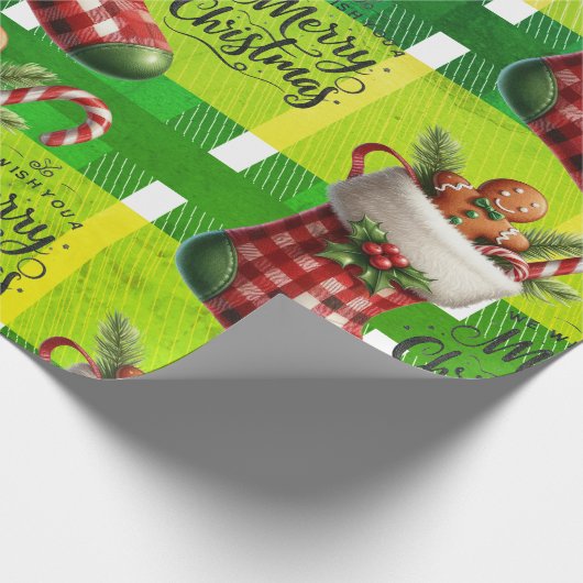 Papier Cadeau Pain d'épices de Noël vert vif (Coin)