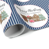 Papier Cadeau Pain d'épices gens Joyeux Noël Bleu rayé (Coin rond)