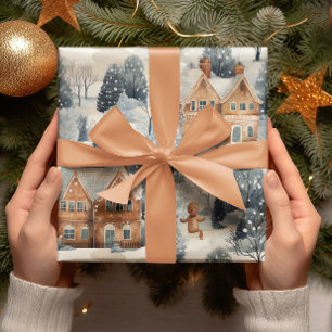 Papier Cadeau Pain d'épices Homme et maison Noël neigeux