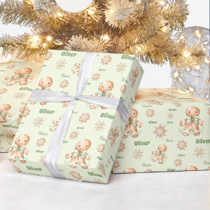Papier Cadeau Pain d'épices Homme Nom du garçon Noël vert