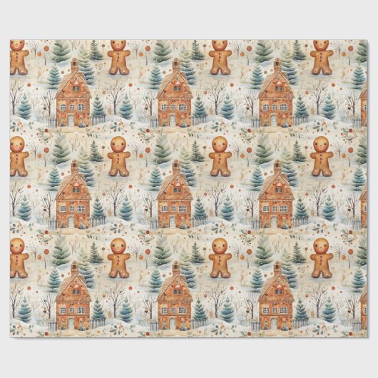 Papier Cadeau Pain d'épices Hommes & Maison Noël neigeux (Plat)