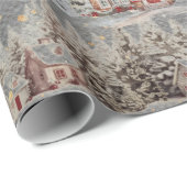 Papier Cadeau Pain d'épices Maisons Noël Acier de neige gris (Coin rond)