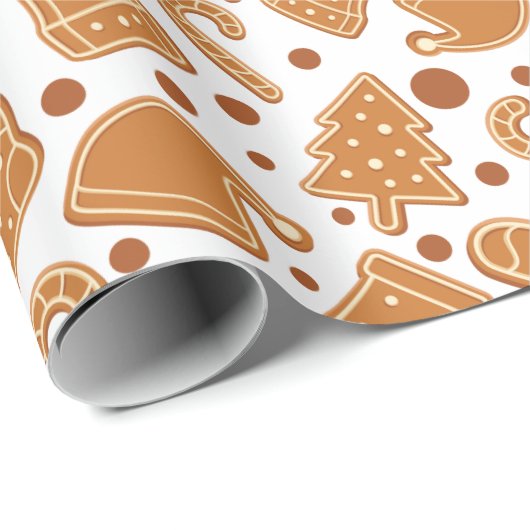 Papier Cadeau Pain d'épices Noël Cookies Blanc Cadeau sans coutu (Coin rond)