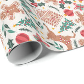 Papier Cadeau Pain d'épices, rennes et arbre de Noël (Coin rond)