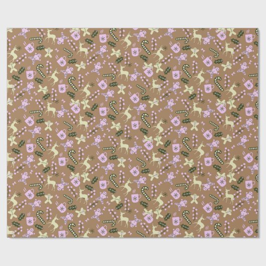 Papier Cadeau Pain d'épices rétro Deer Candycane Traite Noël (Plat)