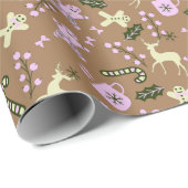 Papier Cadeau Pain d'épices rétro Deer Candycane Traite Noël (Coin rond)