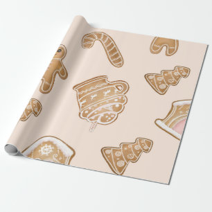 Papier Cadeau Pain d'épices rose doux motif de Noël
