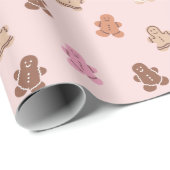 Papier Cadeau Pain d'épices rose et Brown Hommes Noël rose (Coin rond)
