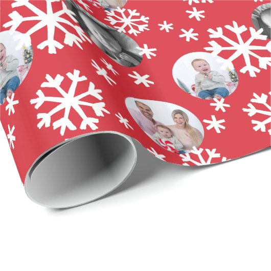 Papier Cadeau Painé Snowflakes Photo Cadeau Envelopper rouge bla (Coin rond)