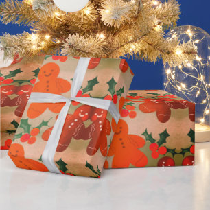 Papier Cadeau Pains d'épices Hommes Holly Berries