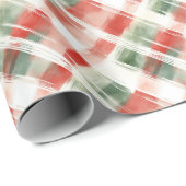 Papier Cadeau Paint Stroke rouge et vert Plaid (Coin rond)