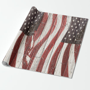 Papier Cadeau Painted American Flag on Rustic Wood Texture