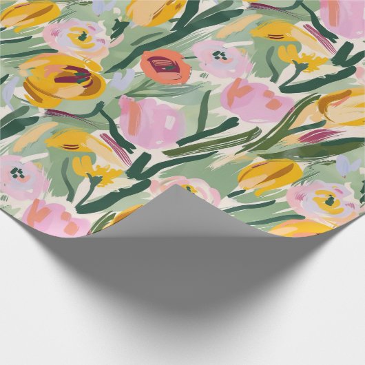 Papier Cadeau Painted Floral Tulip & Sunflower Wrapping Paper (Coin)