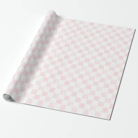 Papier Cadeau Painted Pink and White Check Checkerboard Pattern (Déroulé)