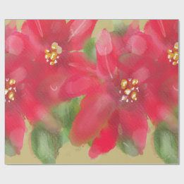 Papier Cadeau Painted Red and Green Poinsettia Christmas Design