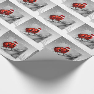 Papier Cadeau Paire des cardinaux rouges de Noël dans la neige