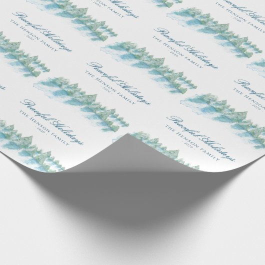 Papier Cadeau Paisible Forêt d'hiver Aquarelle Script Noël (Coin)