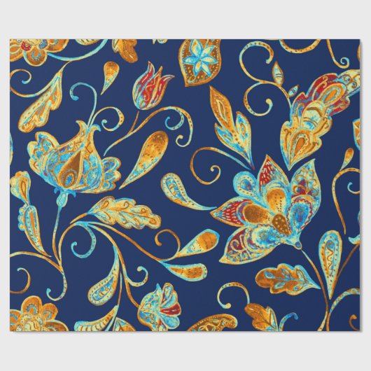 Papier Cadeau Paisley aquarelle motif floral tuile : fleurs, f (Plat)