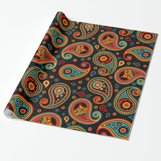 Papier Cadeau Paisley coloré élégant (Déroulé)