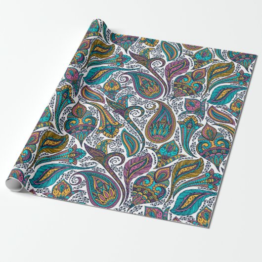 Papier Cadeau Paisley ethnique coloré motif (Déroulé)