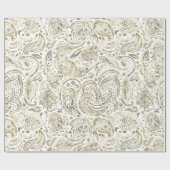 Papier Cadeau Paisley florale blanche et or (Plat)