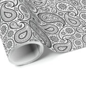 Papier Cadeau Paisley florale élégant noir et blanc (Coin rond)