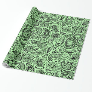 Papier Cadeau Paisley florale noire et verte