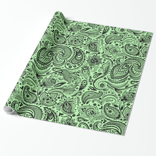 Papier Cadeau Paisley florale noire et verte (Déroulé)