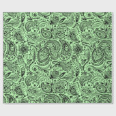 Papier Cadeau Paisley florale noire et verte (Plat)