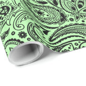 Papier Cadeau Paisley florale noire et verte (Coin rond)